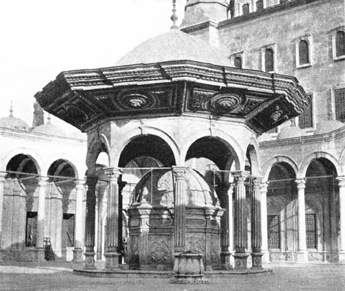 IN THE COURT OF THE ALABASTER MOSQUE IS A FOUNTAIN.