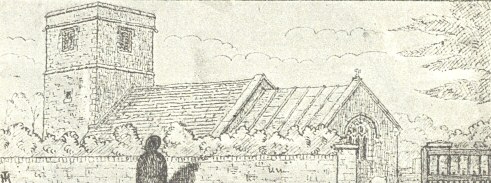 Sketch of church with person outside wall