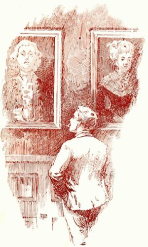 page 10 illustration Picture
of the narrator looking at the paintings