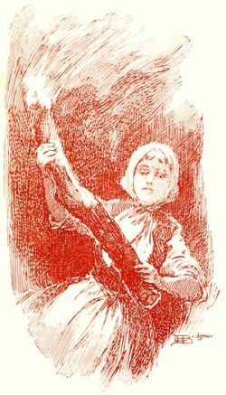 page 18 illustration Picture
of Kari swinging the burning log