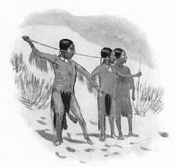 THROWING STICKS OVER THE SNOW TO SEE WHICH COULD MAKE
THEM SLIDE FARTHEST.