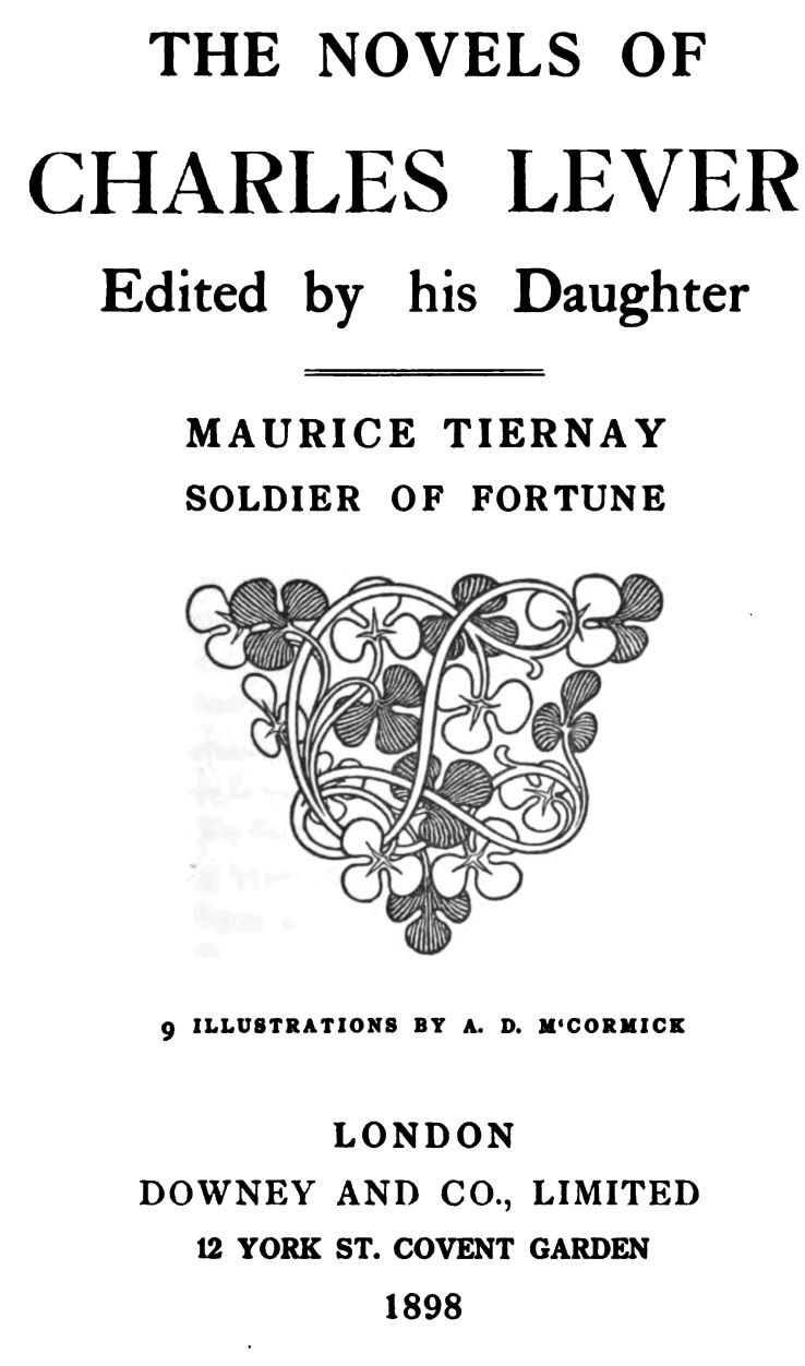 Maurice Tiernay Soldier of Fortune, by Charles James Lever