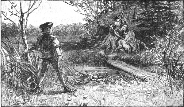 "HE BECKONED TO CONRAD, WHO CROSSED THE STREAM ON A
SLIGHT PLANK BRIDGE."