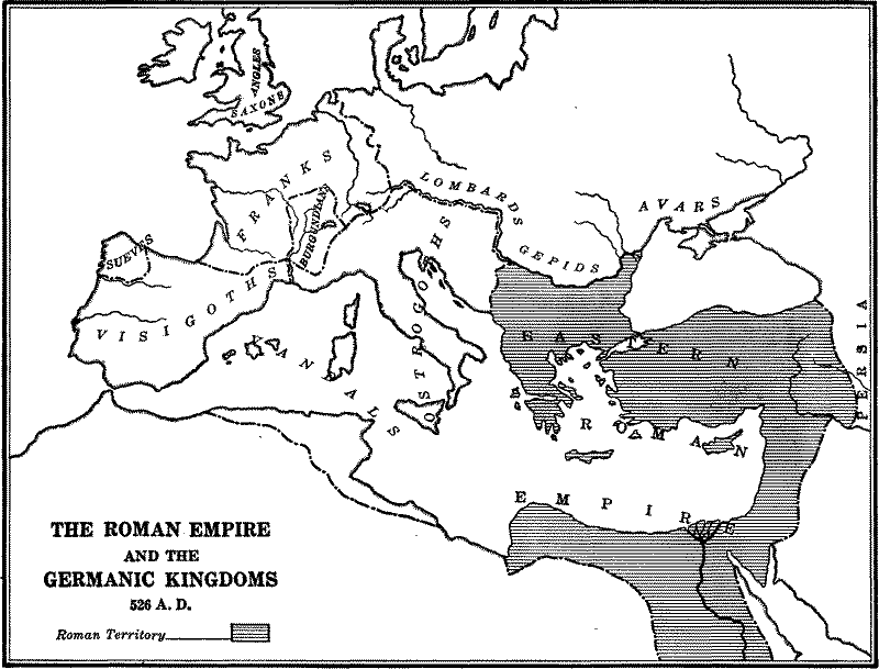 The Roman Empire and the Germanic Kingdoms in 526 A. D.