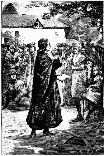 "In the midst of the crowd is Mr. Wesley, telling these country-people the story of the Cross."&mdash;Page 124.