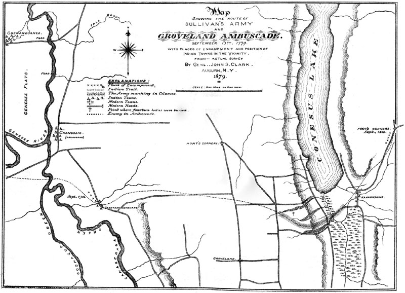 Map Showing the route of Sullivan's Army and Groveland Ambuscade, September 13th, 1779.