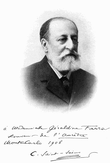 Photo Of Camille Saint-sans With Hand-written Dedication:
  Mademoiselle Graldine Farrar,
Souvenir de L'Anctre,
Monte-carlo 1906,
C. Saint-Sans