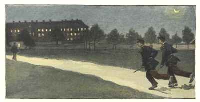 LIFE IN THE CASERNE: LATE FOR RECALL. From a drawing, in colors, by George Scott.