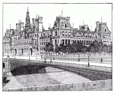 THE NEW HOTEL DE VILLE, AND THE PONT D'ARCOLE. After a drawing by Libonis.
