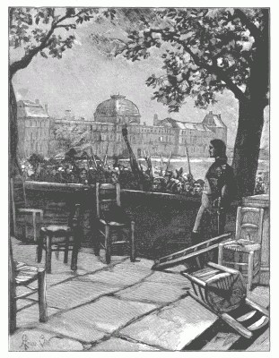BONAPARTE WATCHING THE MOB IN THE TUILERIES GARDEN, JUNE 20, 1792. From a painting by Georges Cain.