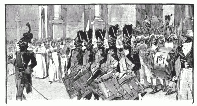 REVIEW IN THE PLACE DU CARROUSEL. FIRST EMPIRE. From a drawing by L. Marold.