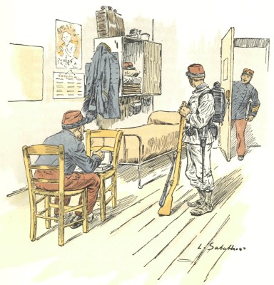 RESERVISTES DURING THE TWENTY-EIGHT DAYS. After a water-color by L. Sabattier.
