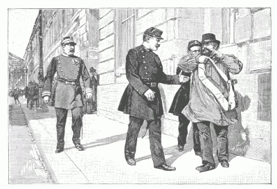SCENE IN RUE ROYALE DURING THE LABOR MANIFESTATIONS OF MAY FIRST. ARREST OF A SOCIALIST CANDIDATE. After a photograph.