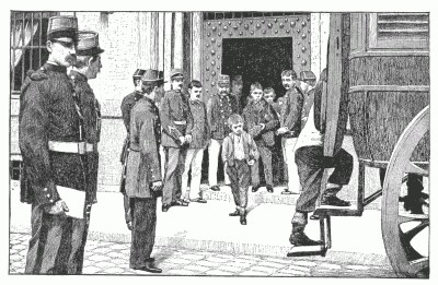DEPARTURE FROM THE "DÉPÔT" FOR THE HOUSE OF DETENTION—LA PETITE-ROQUETTE. After a drawing by E. Vavasseur.