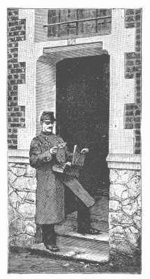 PRIVATE OF THE LINE ACTING AS POSTMAN DURING AN EPIDEMIC OF INFLUENZA. After a photograph.