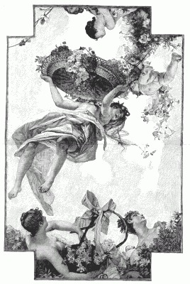 THE FLOWERS. CEILING DECORATION FOR THE GRANDE SALLE DES FÊTES IN THE NEW HOTEL DE VILLE. Painted by Gabriel Ferrier. THE FLOWERS. CEILING DECORATION FOR THE GRANDE SALLE DES FÊTES IN THE NEW HOTEL DE VILLE. Painted by Gabriel Ferrier.