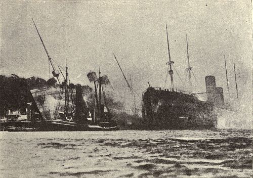 FIRE-BOATS WORKING ON THE "BREMEN" AND THE "SAALE."