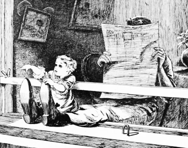 a second glance revealed the real owner of the feet in
the person of the fond papa, who was thus securing a few moments to read
his paper.