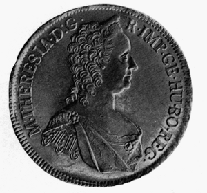 Figure 12.—Empress Maria Theresa, to whom Father
Borghesi is stated to have presented his two astronomical clocks. The
coin bearing her portrait is in the Museum of History and Technology.