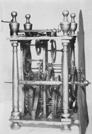 Figure 27.—Movement of a brass lantern clock made by
Bertolla. (Courtesy of Museo Nazionale della Scienza e della Tecnica,
Milan.)
