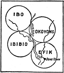 Map illustrating the Ibo, Okoyong, Ibibio and Efik regions and their relation to the Cross River