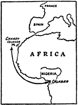 Map of Africa illustrating Nigeria and the Canary Islands
