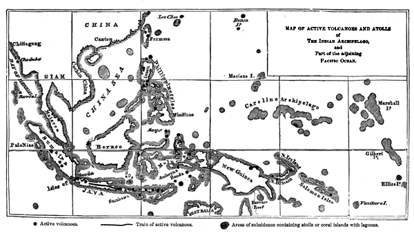 MAP OF ACTIVE VOLCANOES AND ATOLLS
of The Indian Archipelago