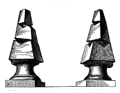 Shifts in the stones of two obelisks in the Convent of St Bruno.