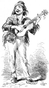 A steerage passenger playing a guitar