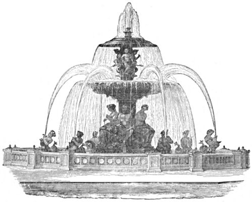 The ornate fountain featuring mythological figures