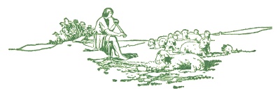 Shepherd playing a flute for his flock