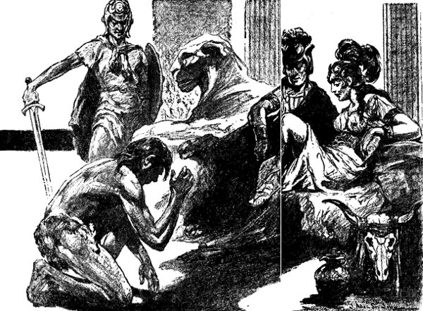 Under the threat of the guard's sword he knelt in a
humble way