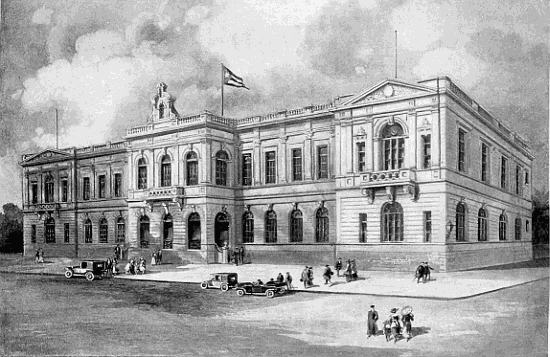 THE ACADEMY OF ARTS AND CRAFTS

The Academy of Arts and Crafts is one of the notable institutions which
make Havana an important centre of culture, both theoretical and
applied. This great school of technology was opened in 1882, and
occupies a fine building of dignified and impressive academic
architecture.