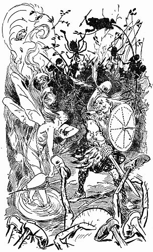 Fig. 30.—Elf Whirlit Comes to the Rescue of Captain Bruce.—(Illustration by Dan. C. Beard.)