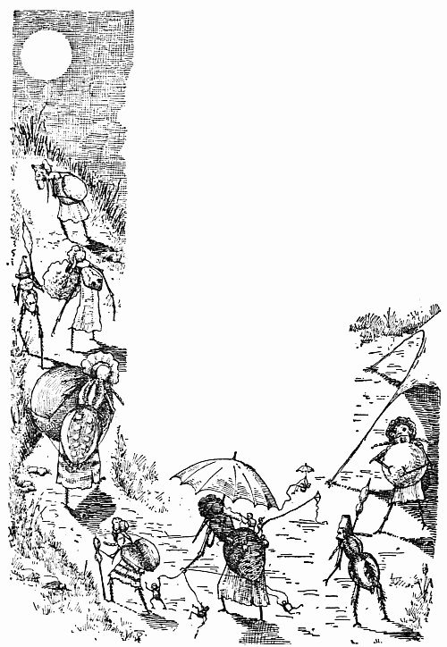 Fig. 60.—The Pixinees Leave Fort Spinder, Carrying their Cradles and Babies.