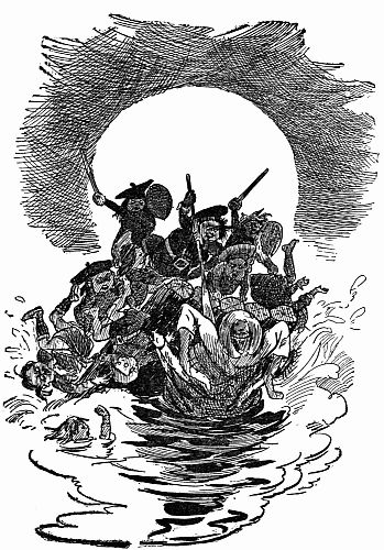 Fig. 67.—Pixie Sixpoint Upsets the Raft.—(Illustration by Dan. C. Beard.)