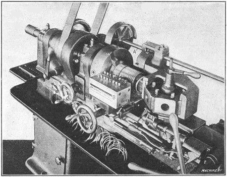 Pratt & Whitney Turret Lathe equipped with Special Attachment for Turning Eccentric Piston Rings