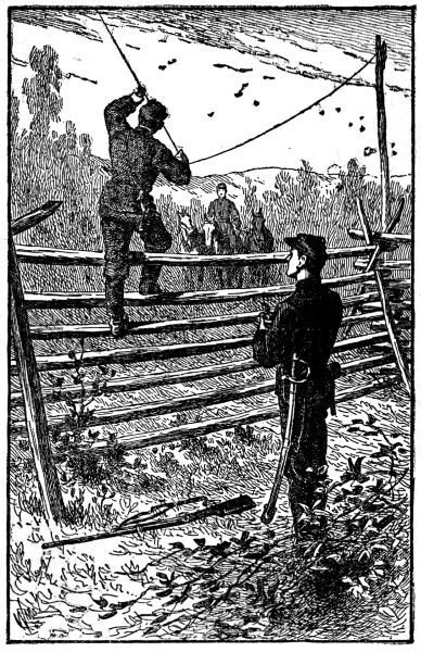 TAPPING THE TELEGRAPH WIRE.—"ARE THE YANKS IN
FREDERICKSBURG?"
