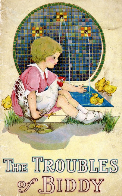 The Trouble of Biddy {Girl playing with ducklings.}