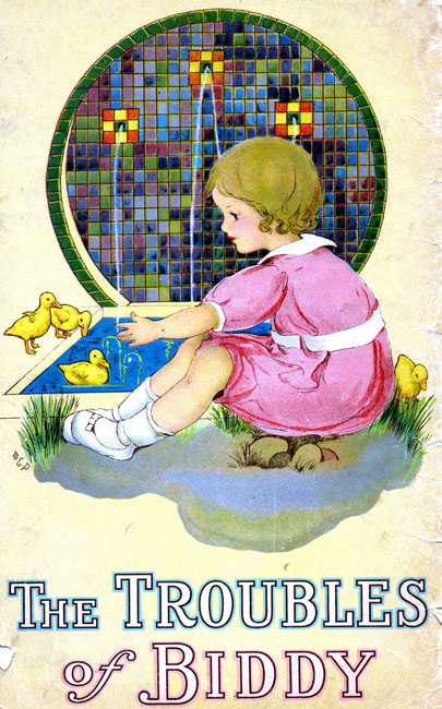 The Troubles of Biddy {Girl playing with ducklings.}