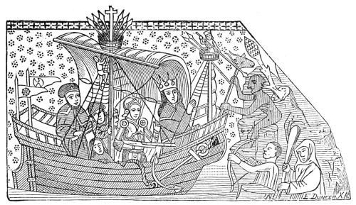 ST. OLAF AND THE TROLDS. FROM FRESCO PAINTING IN TEGELSMORA
CHURCH IN UPLAND.