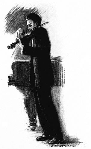 "The lone, accentuated figure of a boy violinist"