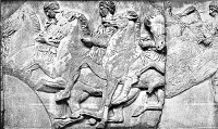 HORSEMEN FROM
THE PARTHENON FRIEZE -- British Museum, London -- London Stereoscopic Co.,
Photo. John Andrew & Son, Sc.