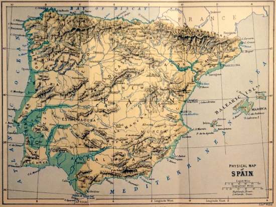 PHYSICAL MAP
of
SPAIN

Edw^d Weller

London: Sampson Low, Marston, Searle, & Rivington.


