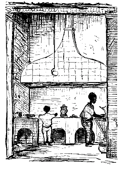 Kitchen, chief-cook and bottle-washer in the
establishment of Mrs. Franke, out on the "Cerro."