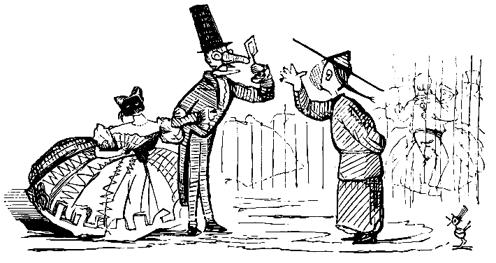 A Masquerade at the Tacon Theatre.—Types of Costume,
with a glimpse of the "Cuban Dance" in the background.