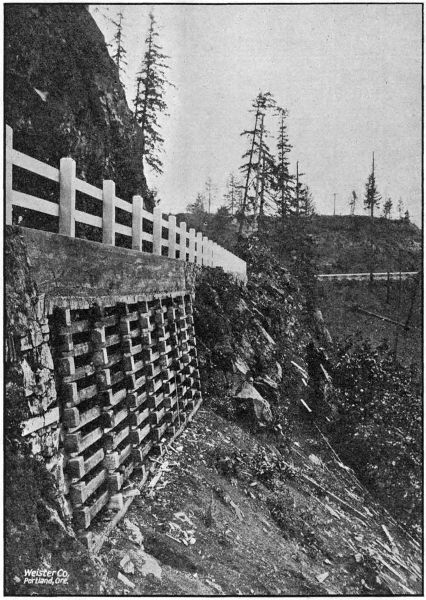 REINFORCED CONCRETE CRIBBING NEAR
PRESCOTT ON THE COLUMBIA RIVER HIGHWAY IN COLUMBIA COUNTY. BUILT IN 1918