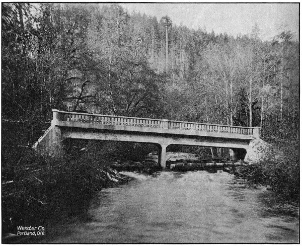 ONE OF NINE REINFORCED
CONCRETE BRIDGES IN THE BEAVER CREEK VALLEY, COLUMBIA COUNTY,
ON THE COLUMBIA RIVER HIGHWAY BETWEEN RAINIER AND CLATSKANIE. ALL BUILT IN 1917 AND 1918