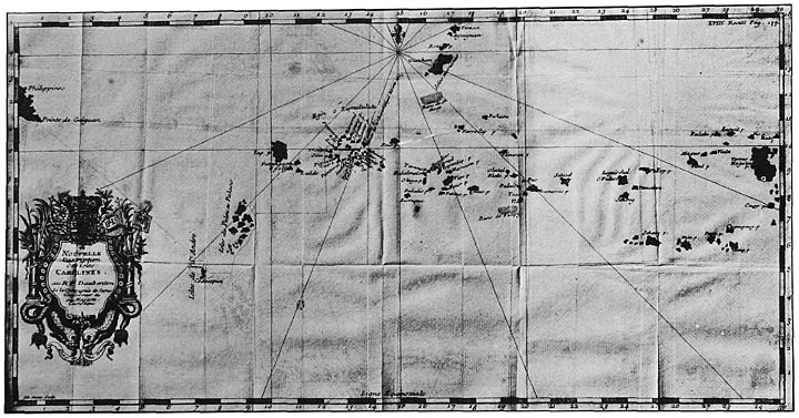 Map of the Coraline Islands; photographic facsimile of map in Lettres édifantes (Paris, 1728)