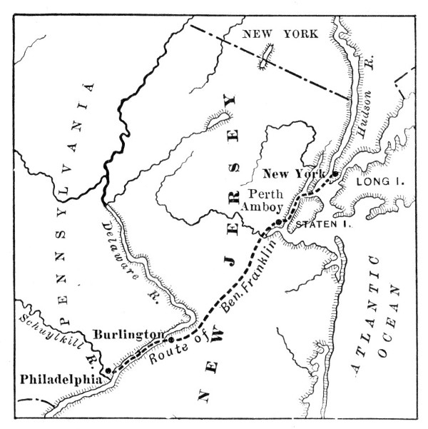 Franklin's Journey from New York to Philadelphia.